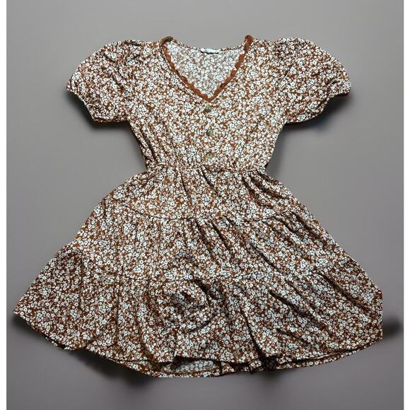 Blu Pepper Women’s Floral Short puff Sleeve S Dress boho babydoll burnt orange - Picture 4 of 7